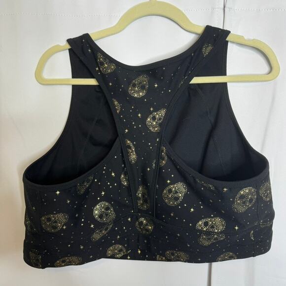 Torrid Active Plus Size Sports Bra 3 (US 22/24) Skull Print Racerback Black/Gold - Picture 3 of 6